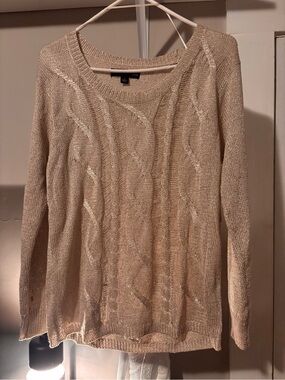 Rock & Republic Beige Cable Knit Scoop Neck Sweater